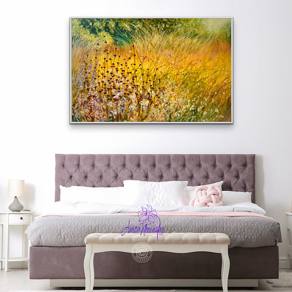 Autumn meadow painting on canvas with grasses & seed heads by anita nowinska