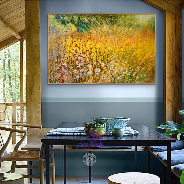 Autumn meadow painting on canvas with grasses & seed heads by anita nowinska