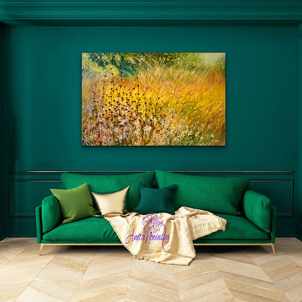 Autumn meadow painting on canvas with grasses & seed heads by anita nowinska