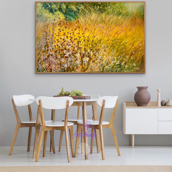 Autumn meadow painting on canvas with grasses & seed heads by anita nowinska