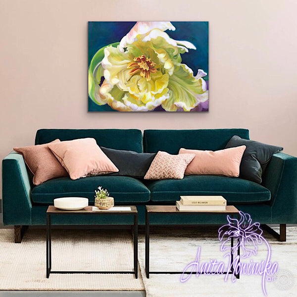 intrigue- cream parrot tulip big flower painting by Anita Nowinska