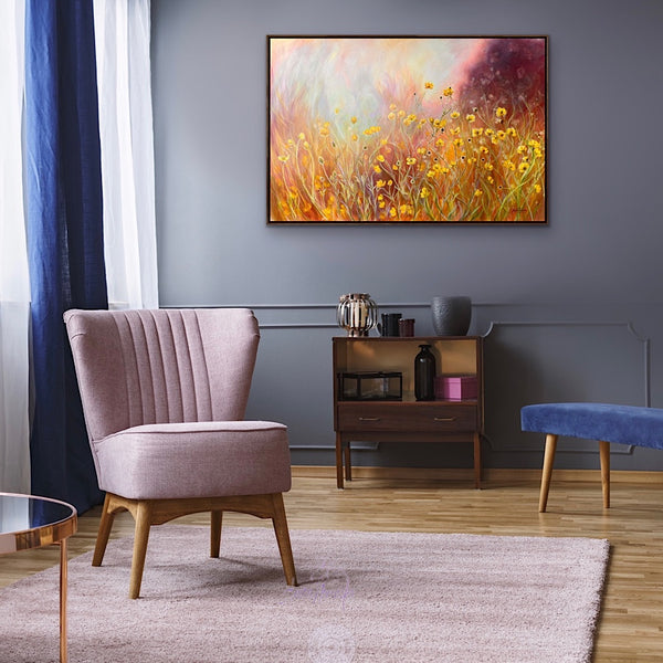 Buttercup wild flower meadow painting on canvas by anita nowinska