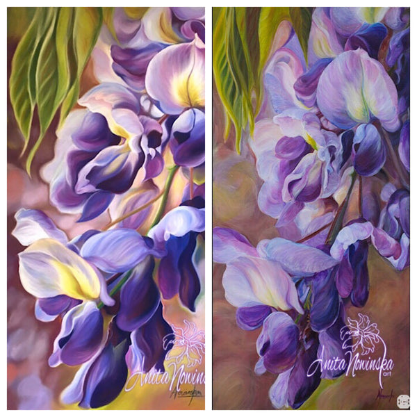 big flower painting of purple wisteria by Anita nowinska