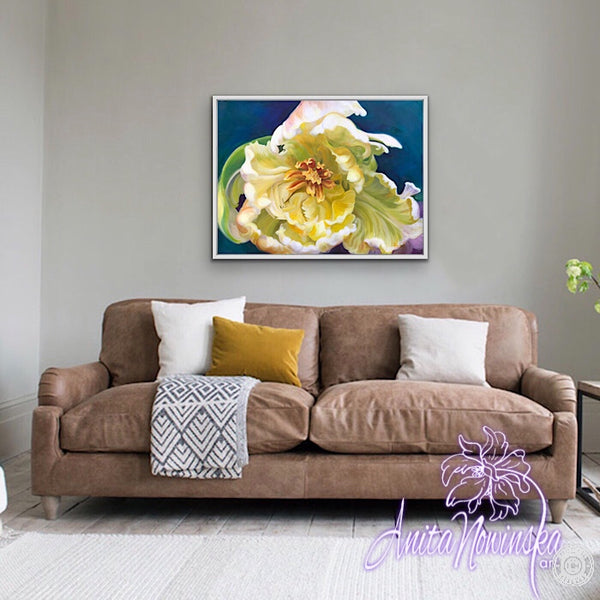 intrigue- cream parrot tulip big flower painting by Anita Nowinska