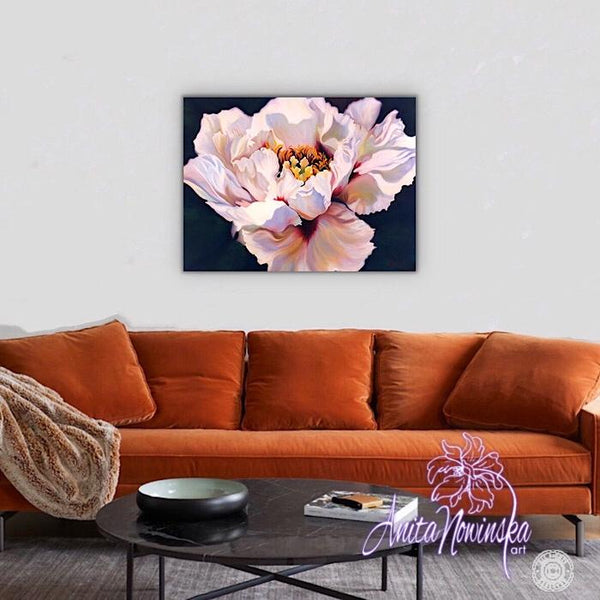 Splendour big flower painting of white & burgundy tree peony
