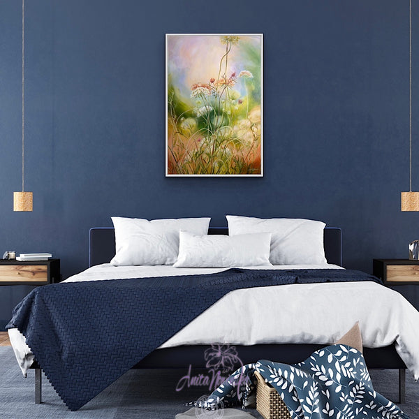 'Contentment' wild flower meadow painting with cow parsley by anita nowinska