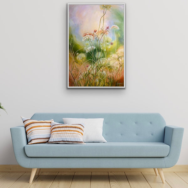 'Contentment' wild flower meadow painting with cow parsley by anita nowinska