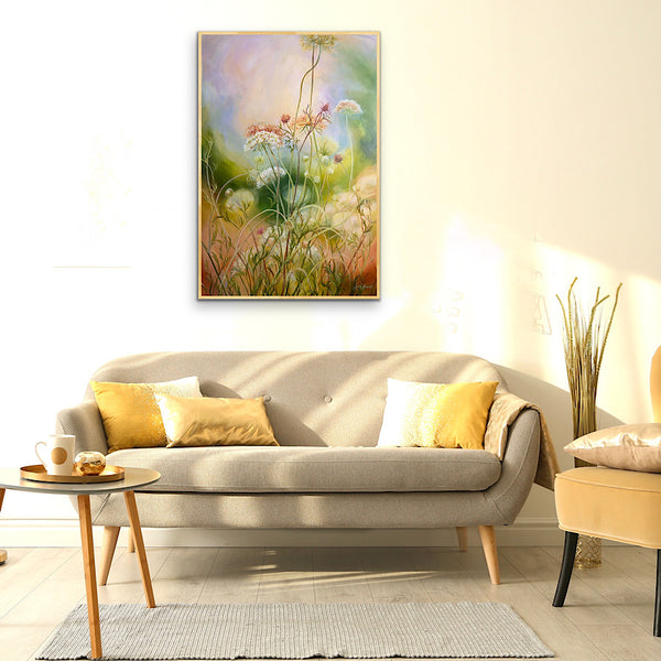 'Contentment' wild flower meadow painting with cow parsley by anita nowinska