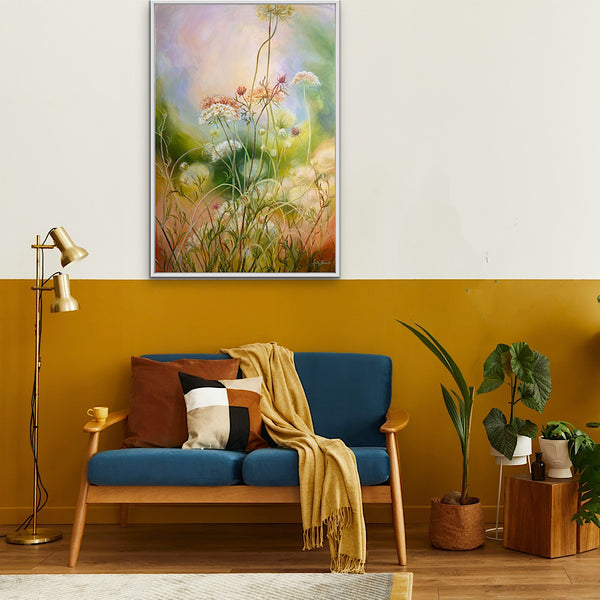 'Contentment' wild flower meadow painting with cow parsley by anita nowinska