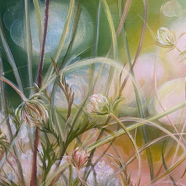 'Contentment' wild flower meadow painting with cow parsley by anita nowinska
