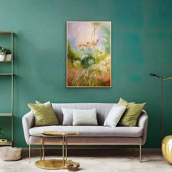 'Contentment' wild flower meadow painting with cow parsley by anita nowinska