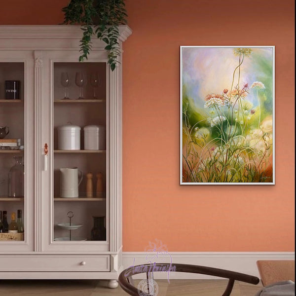 'Contentment' wild flower meadow painting with cow parsley by anita nowinska