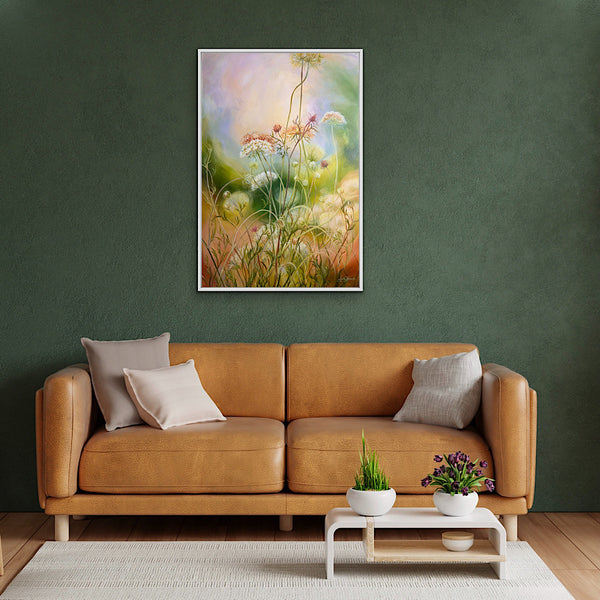 'Contentment' wild flower meadow painting with cow parsley by anita nowinska