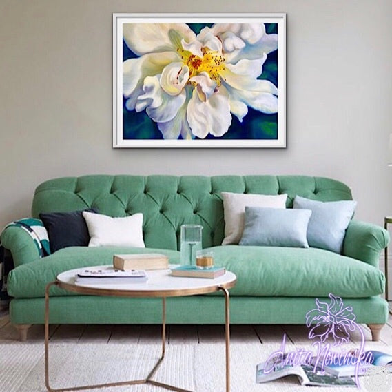 debutante- white briar rose flower painting by Anita Nowinska