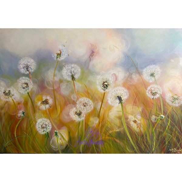 dandelion meadow painting on canvas by anita nowinska in