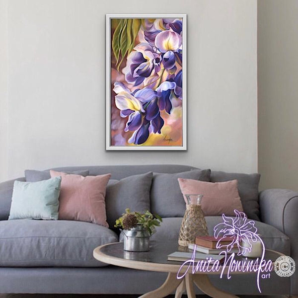 big flower painting of purple wisteria by Anita nowinska