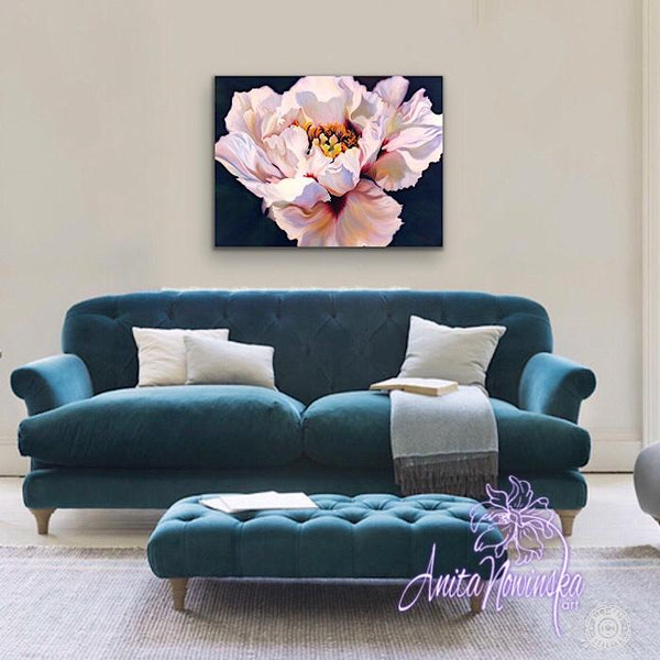 Splendour big flower painting of white & burgundy tree peony