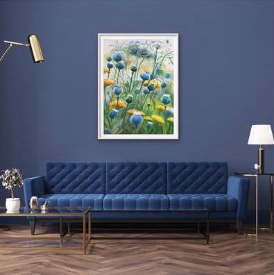 Flower_Painting_of_blue_poppy_heads_in_a_meadow_with_flowers_by_Anita_Nowinska_grande