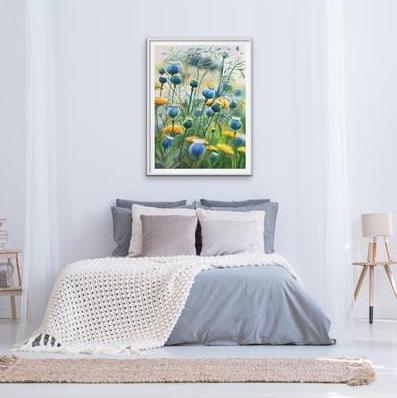 Flower_Painting_of_blue_poppy_heads_in_a_meadow_with_flowers_by_Anita_Nowinska_grande