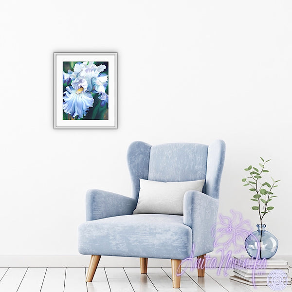 Romancer - Pale Blue Iris Flower Painting