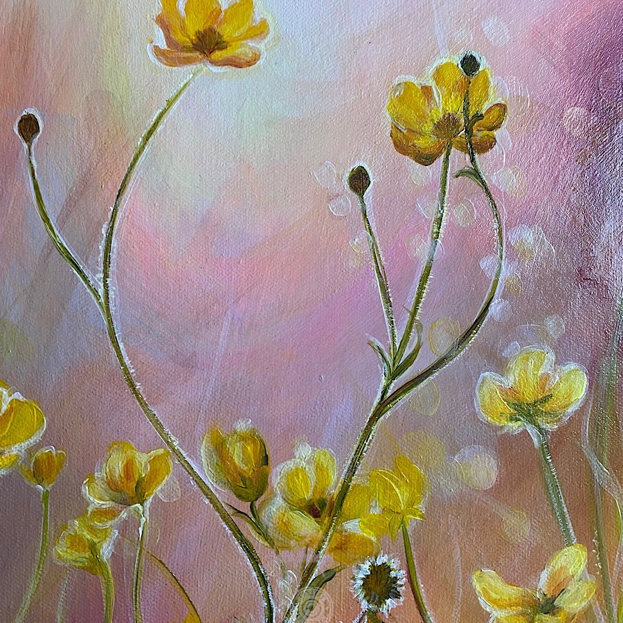 Buttercup Flowers Watercolor Wall Art Print Meadow Buttercups