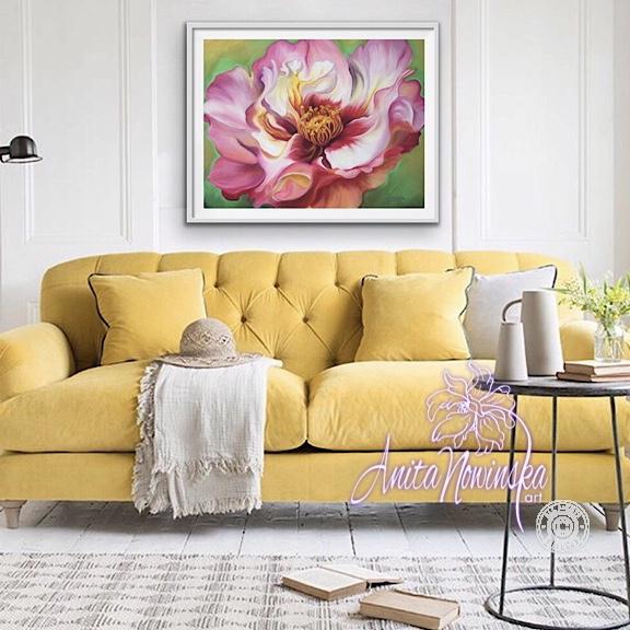 'Love' Dog Rose Big Flower Painting in Pink, Red, White by Anita Nowinska