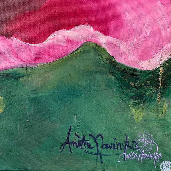 Diva- Pink cerise tulip flower painting on canvas by anita nowinska