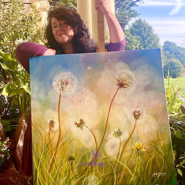 dandelion clocks meadow painting by anita nowinska