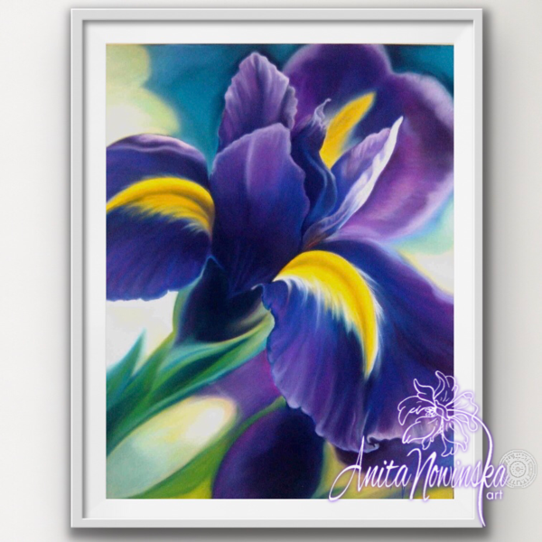 framed print of purple iris floral painting by Anita Nowinska