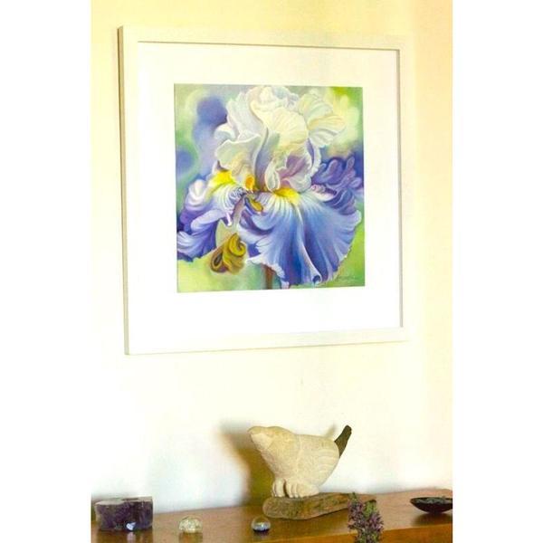 big flower painting of pale blue iris by Anita Nowinska