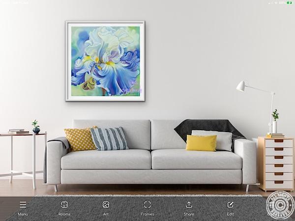 print of big flower painting of pale blue iris by Anita Nowinska
