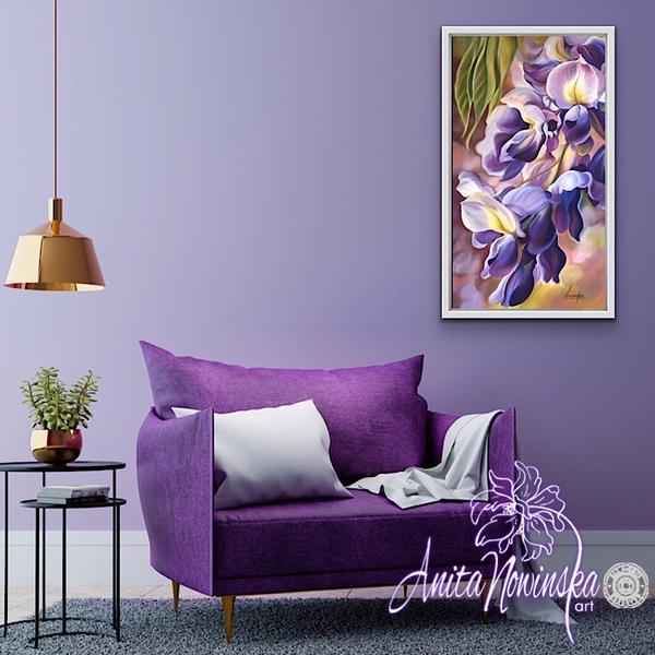 big flower painting of purple wisteria by Anita nowinska