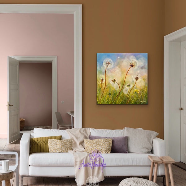 dandelion clocks meadow painting by anita nowinska