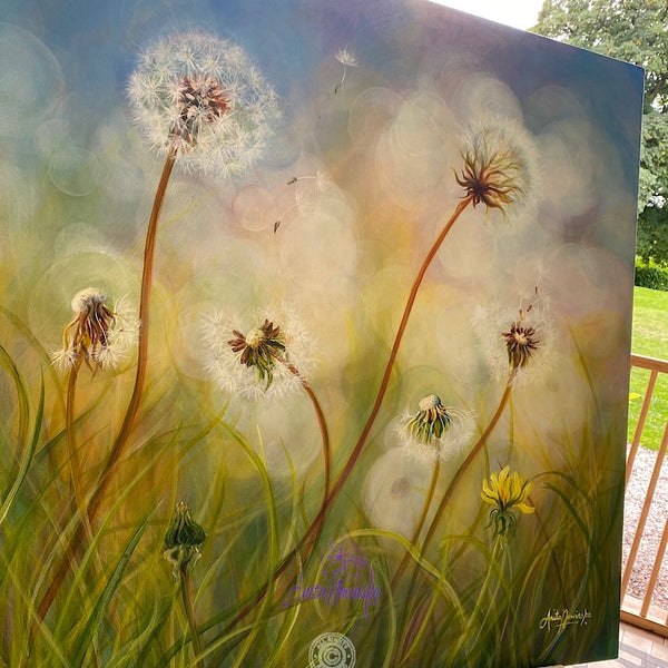 dandelion clocks meadow painting by anita nowinska