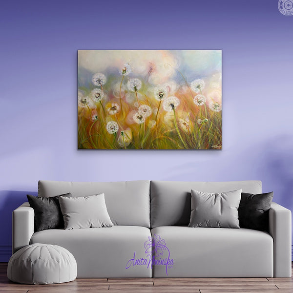 dandelion meadow painting by anita nowinska on very peri 2022 wall
