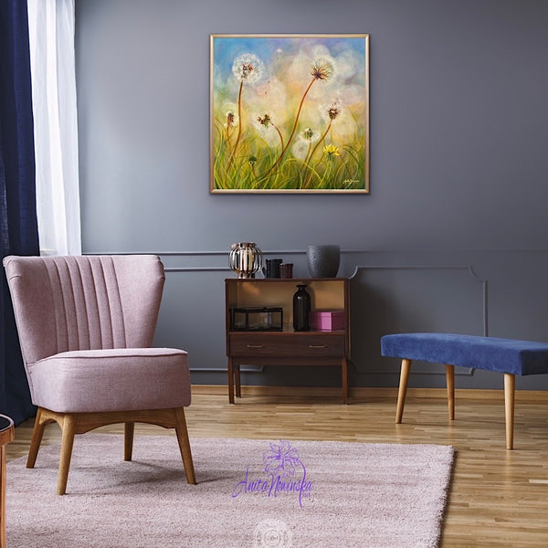 dandelion clocks meadow painting by anita nowinska