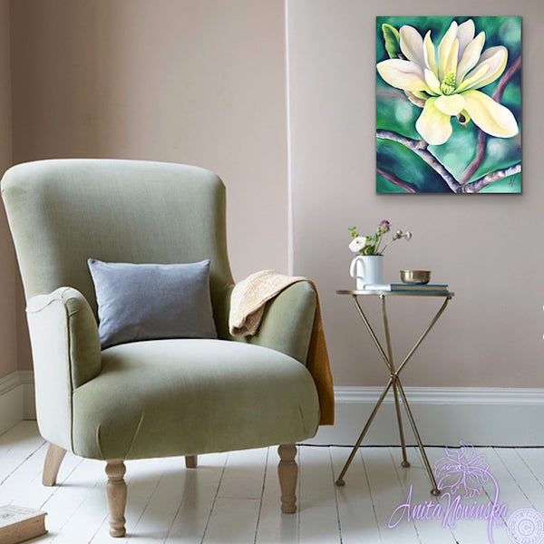 Elegance- White magnolia Flower Painting