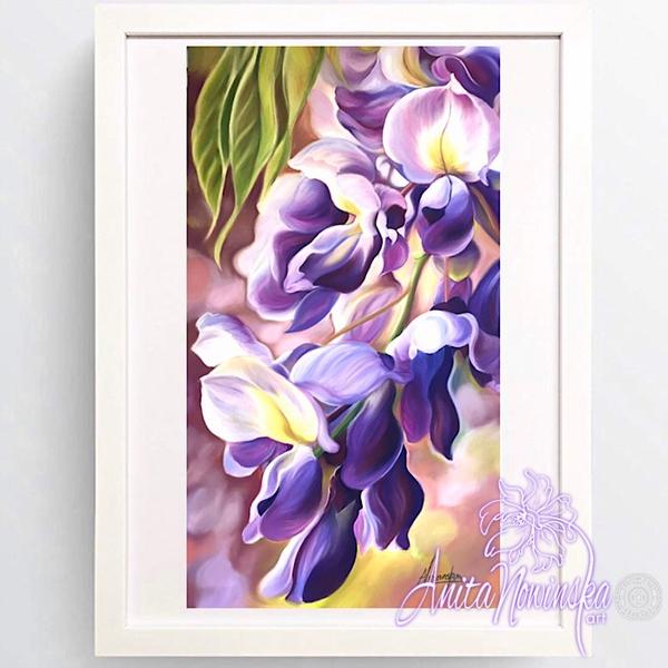 big flower painting of purple wisteria by Anita nowinska