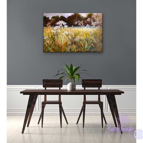 'Quiescence'-Sunlit Wildflower Meadow Painting on Canvas