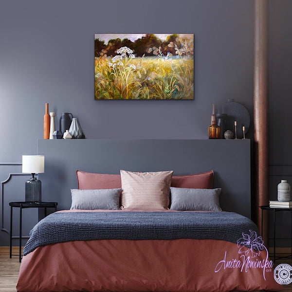 'Quiescence'-Sunlit Wildflower Meadow Painting on Canvas