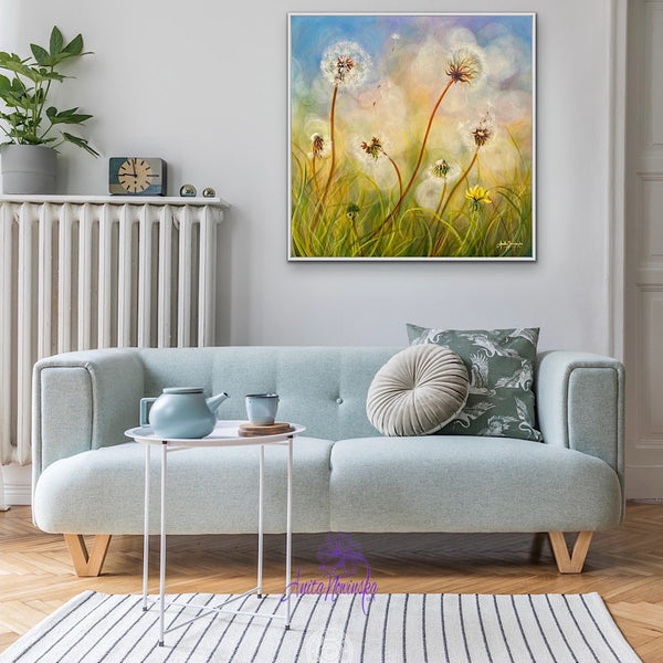 dandelion clocks meadow painting by anita nowinska