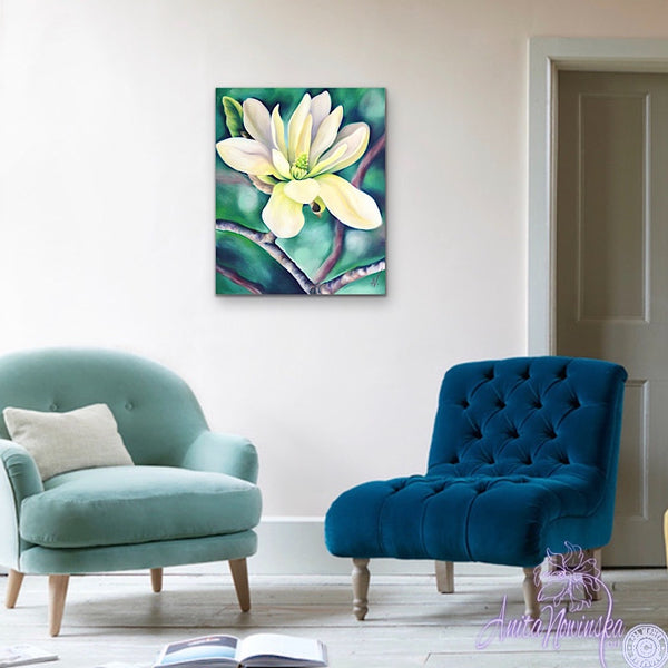 Elegance- White magnolia Flower Painting