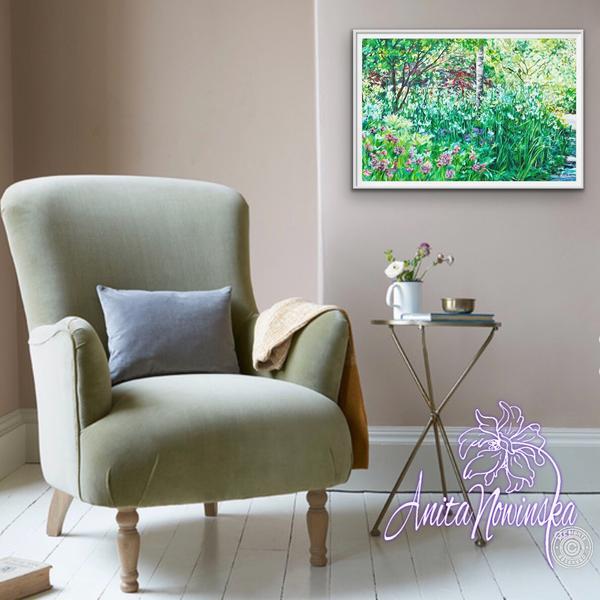 print of garden painting with path & trees by Anita nowinska