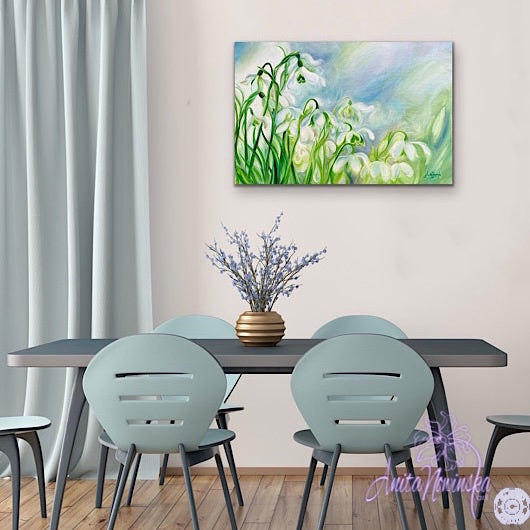 'Rebirth'- Snowdrops Flower Painting on Canvas