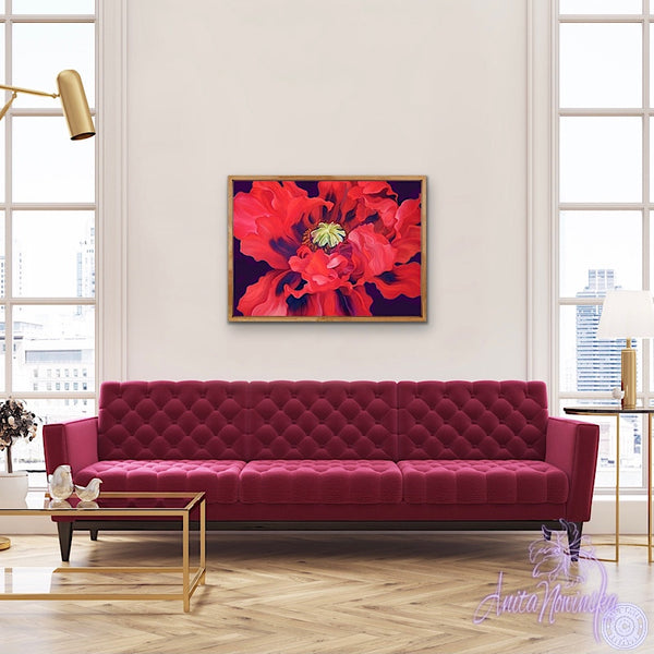 red oriental poppy big flower painting by anita nowinska