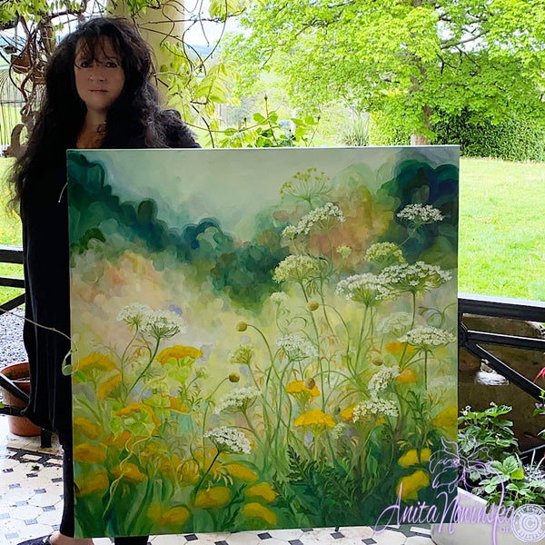 cow parsley, achiileo meadowpainting oncanvas by anita nowinska