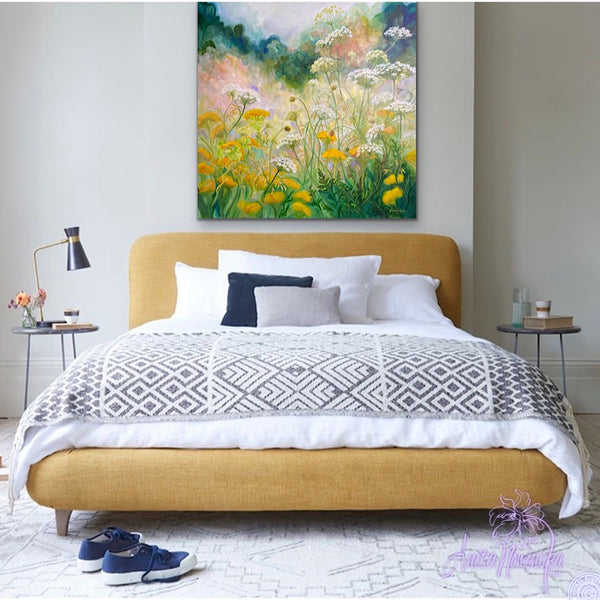 replenish- white, yellow, green garden meadow painting by anita nowinska
