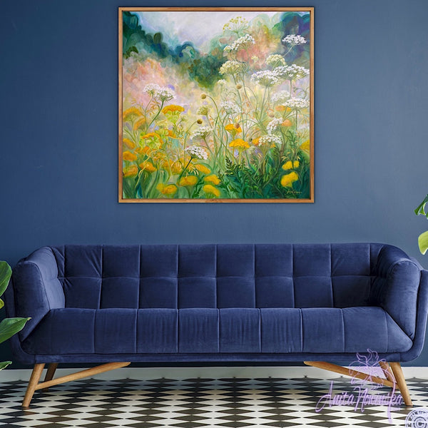 replenish- white, yellow, green garden meadow painting by anita nowinska