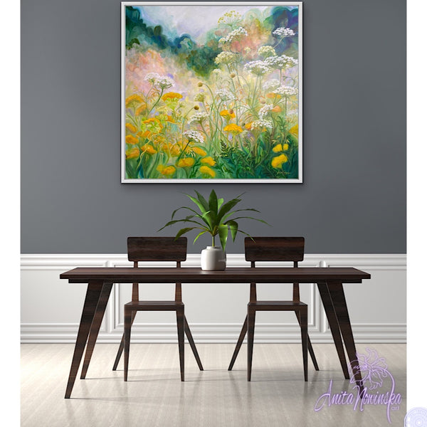replenish- white, yellow, green garden meadow painting by anita nowinska
