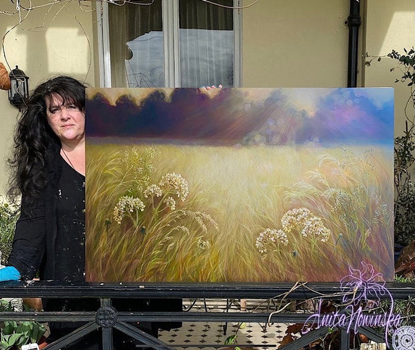 'Stillness' -Golden Wild Flower Meadow Painting- Canvas